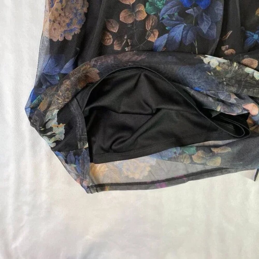 Long Tall Sally Sheer Floral Top Lined Side Ruching Long Sleeves Size S / M TALL - Picture 5 of 10